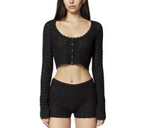 florence by mills Women's Le Pointelle Sweater Lace Cardigan, Black, Small