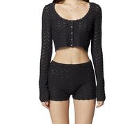 florence by mills womens Le Pointelle Sweater Lace Shortie, Black, M