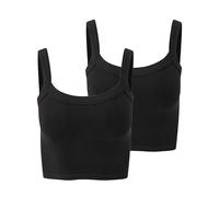 florence by mills Women's Softie Seamless Scoop Neck Tank Top, Black 2 Pack, S