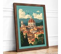 Florence Cathedral at Dawn Vintage Framed Wall Art Print A1 (84.1×59.4cm) Walnut, Wall Decor for Living Room, Bedroom, Office & Home, Ready to Hang, Art Gift
