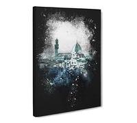 Florence Cathedral In Italy Abstract Paint Splash Modern Canvas Wall Art Print Ready to Hang, Framed Picture for Living Room Bedroom Home Office Décor, 20x14 Inch (50x35 cm)