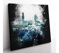 Florence Cathedral in Italy Abstract Paint Splash Modern Canvas Wall Art Print Ready to Hang, Framed Picture for Living Room Bedroom Home Office Décor, 35x35 cm (14x14 Inch)