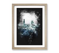 Florence Cathedral In Italy Abstract Paint Splash Modern Framed Wall Art Print, Ready to Hang Picture for Living Room Bedroom Home Office Décor, Oak A3 (34 x 46 cm)