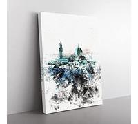 Florence Cathedral In Italy Abstract Watercolour Modern Canvas Wall Art Print Ready to Hang, Framed Picture for Living Room Bedroom Home Office Décor, 60x40 cm (24x16 Inch)