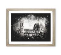 Florence Cathedral In Italy Paint Splash Modern Art Framed Wall Art Print, Ready to Hang Picture for Living Room Bedroom Home Office Décor, Oak A2 (64 x 46 cm)
