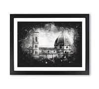 Florence Cathedral In Italy Paint Splash Modern Art Framed Wall Art Print, Ready to Hang Picture for Living Room Bedroom Home Office Décor, Black A3 (46 x 34 cm)