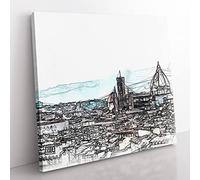 Florence Cathedral & Skyline in Italy in Abstract Modern Canvas Wall Art Print Ready to Hang, Framed Picture for Living Room Bedroom Home Office Décor, 35x35 cm (14x14 Inch)