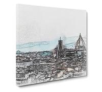 Florence Cathedral & Skyline in Italy in Abstract Modern Canvas Wall Art Print Ready to Hang, Framed Picture for Living Room Bedroom Home Office Décor, 20x20 Inch (50x50 cm)