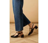 Florence Faux Patent Leather T-Bar Medium Block Heel Court Shoes Oasis True Black 6