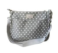 Florence Happy @ England Reversible Messenger Cross Body Shoulder Zip Bag Canvas Linen Corduroy Spot Stripe Floral (Foggy Grey)