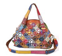 Florence Happy @ England Unique Patchwork Leather Handbag with Handmade Blooms for Fashionable Women, Handmade Blooms