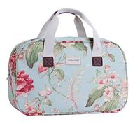 Florence Happy @ England Waterproof Matte Oilcloth Tote Bag, for Beach, Travel, Gym, Shopping, Hospital Stays, Weekend Getaways & Picnics,Durable PVC Coated Canvas, Zip Closure (Azure Blossom)