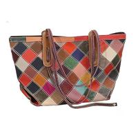 Florence Happy @ England Women's Colorful Patchwork Leather Tote Bag - Multi-Color Handcrafted Large Capacity Shoulder Bag for Everyday Use (Patchwork)