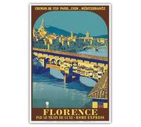 Florence Italy - FIRENZE Ponte Vecchio - Paris-Lyon-Méditerranée (PLM) River Arno - Vintage Travel Poster by Roger Broders c.1921 - Master Art Print (Unframed) 13in x 19in