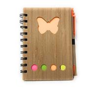 Florence Lilly New Bamboo Cover Note Book with Recycled Paper/Pen and Sticky Notes (Butterfly - Pink) (Orange Butterfly)
