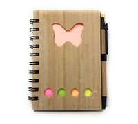 Florence Lilly New Bamboo Cover Note Book with Recycled Paper/Pen and Sticky Notes (Butterfly - Pink) (Peach Butterfly)