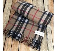 Florence Lilly Tartan Blanket/Throw made from 70% Recycled Wool and 30% Recycled Garments, Super Soft and Warm, 19 colourways to choose from. (Camel)