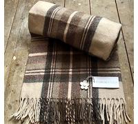 Florence Lilly Tartan Blanket/Throw made from 70% Recycled Wool and 30% Recycled Garments, Super Soft and Warm, 19 colourways to choose from. (Beige/Browns)