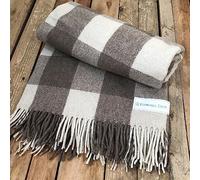 Florence Lilly Tartan Blanket/Throw made from 70% Recycled Wool and 30% Recycled Garments, Super Soft and Warm, 19 colourways to choose from. (Beige/Brown Check)