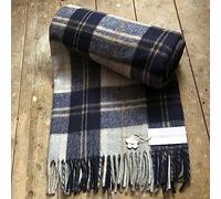 Florence Lilly Tartan Blanket/Throw made from 70% Recycled Wool and 30% Recycled Garments which would normally find themselves in landfill. (Blue/Grey)