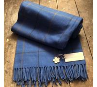 Florence Lilly Tartan Blanket/Throw made from 70% Recycled Wool and 30% Recycled Garments which would normally find themselves in landfill. (Vibrant Blue)