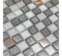 Florence Metallic Squares Silver Mosaic Tiles Sheet Walls Floors Bathrooms Kitchen 30 x 30cm