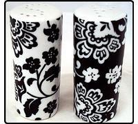 Florence Salt and Pepper Black & White Ceramic Porcelain Round Salt & Pepper Cruet Set Free UK Delivery