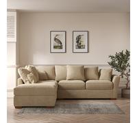 Florence Scatterback Soft Brushed Corner Sofa & Footstool with Dark Wood Legs (Left Facing) linen