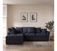 Florence Scatterback Soft Brushed Corner Sofa & Footstool with Dark Wood Legs (Left Facing) Navy