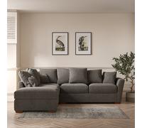 Florence Scatterback Soft Brushed Corner Sofa & Footstool with Dark Wood Legs (Left Facing) Pewter