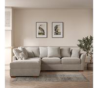 Florence Scatterback Soft Brushed Corner Sofa & Footstool with Dark Wood Legs (Left Facing) silver
