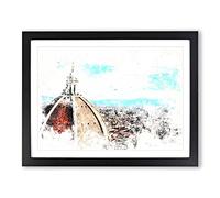 Florence Skyline With Cathedral Watercolour Modern Framed Print | A2 Black Framed Wall Art | Ready to Hang | Modern Cityscape Picture | Living Room Bedroom Lounge Office