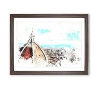 Florence Skyline With Cathedral Watercolour Modern Framed Wall Art Print, Ready to Hang Picture for Living Room Bedroom Home Office Décor, Walnut A2 (64 x 46 cm)