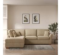 Florence Soft Brushed Corner Sofa & Modular Footstool Set with Dark Wood Legs (Left Facing) linen