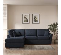 Florence Soft Brushed Corner Sofa & Modular Footstool Set with Dark Wood Legs (Left Facing) Navy