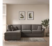 Florence Soft Brushed Corner Sofa & Modular Footstool Set with Dark Wood Legs (Left Facing) Pewter
