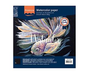 Florence Watercolour Paper Smooth - Aquarelle Paper for Water Paint 12 x 12 inch - Black - Drawing Pad and Art Book for Drawing, Art Paper and Watercolour - 300 GSM