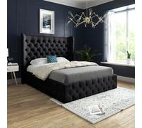 Casa Magna Florence Wide Winged Upholstered Soft Velvet Bed Frame - Black - Black - Super king