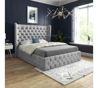 Florence Wide Winged Upholstered Soft Velvet Bed Frame Casani Grey Double
