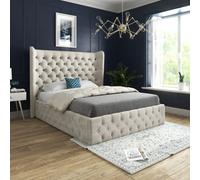 Florence Wide Winged Upholstered Soft Velvet Bed Frame - Cream