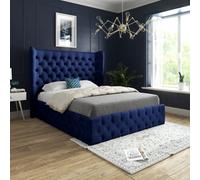 Florence Wide Winged Upholstered Soft Velvet Blue Bed Frame