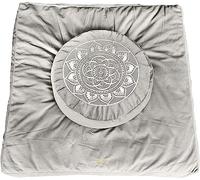 Florensi Meditation Cushion & Mat Bundle - Meditation & Yoga Pillow Set for Women & Men - Velvet Washable Cover - Buckwheat Round Floor Seat & Bench - Cotton Zabuton Square Floor - Zafu