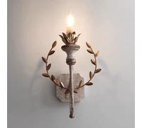 Florentine Vintage Wall Lamp Indoor Flowers Wall Light Wood Retro Rustic Wall Lighting Country Style Antique Bedside Lamp Long Metal Bed Lamp for Bedroom Living Room Study
