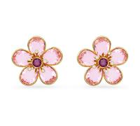 Florere stud earrings, Flower, Pink, Gold-tone plated
