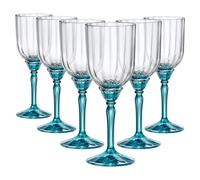 Bormioli Rocco 6 x Blue Florian Cocktail Glasses - Ancient Art Deco Glass Cocktail Wine Gin Margarita Drinking Cups Gift Set