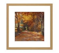 Florian Praterallee Autumn Vienna Trees Painting 8X8 Inch Square Wooden Framed Wall Art Print Picture with Mount Artery8 Light Oak One Size
