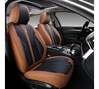 FLORICH Leather Seat Covers, 2 PCS Waterproof Front Car Cushions, Black and Brown Automotive Driver Covers Fit for Most Cars SUV Trucks