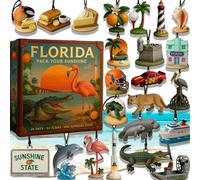 Florida Advent Calendar 2025 - 24 Days of Sunshine State Surprises, Florida-Themed Christmas Countdown Gift Box with Acrylic Ornaments of Miami, Oranges, Stone Crab, Palm Trees & Landmarks
