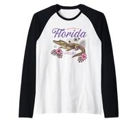 Florida Alligator Retro Tropical Flowers Sunshine State Vibe Raglan Baseball Tee