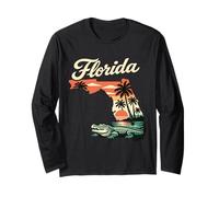 Florida Alligator State Sunset Palm Trees Ocean Long Sleeve T-Shirt